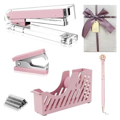 #ad Pink Desk Accessory Kit Acrylic Stapler Set Pink Office Supplies Set for Wo... $29.86