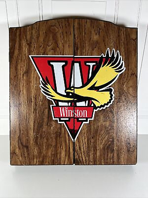 #ad VTG Winston Cigarettes 18quot; Original Bristle Dart Board In Mounting Cabinet $79.99