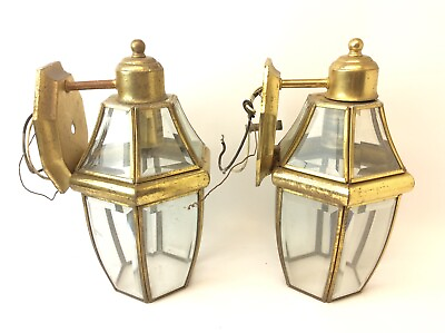 #ad Pair Electric Wall Sconces 1998 E91785 Beveled Glass Brass Wall Sconces Parts $76.00