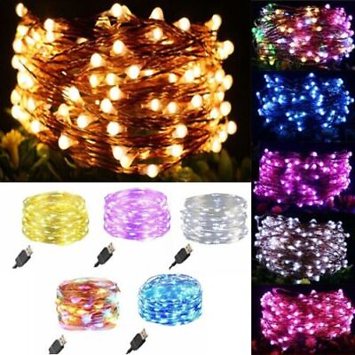 #ad 50 100 LED Copper Wire USB Plug In Micro String Lights Party Static Fairy Light $10.11