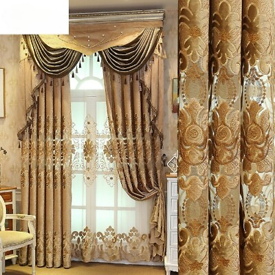 #ad European Brown Chenille Hollow Out Embroidered Curtains Room Valance Tulle Decor $216.98