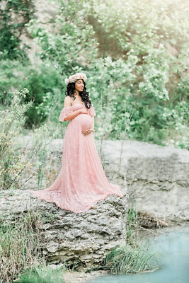 #ad Lace Pregnant Women Off Shoulder Maternity Dress Photography Prop Photo LongGown $27.22