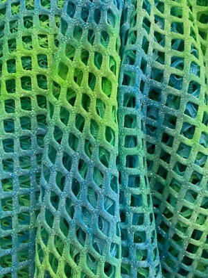 #ad Green Blue sparkle Shiny Fishnet with Lurex Nylon Spandex 60quot; wide $24.99