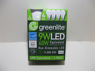 #ad Greenlite LED 4 Pack 9W 60W Equivalent Light Bulbs 3000K A19 $7.99