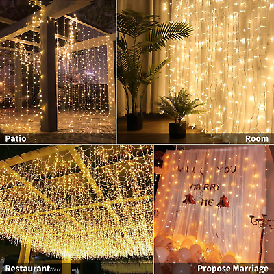 #ad US 9.8FT 300 LED Xmas Window Curtain Icicle String Lights Party Wedding Decor $43.34