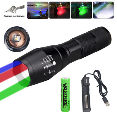 #ad Tactical Red Green Blue White Light LED Flashlight Zoom Torch Coyote Hog Hunt US $13.99