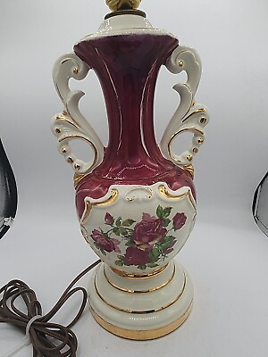 #ad Vintage Sovvall Victorian Hand Painted Rose Lamp 25 in. Tall $49.00