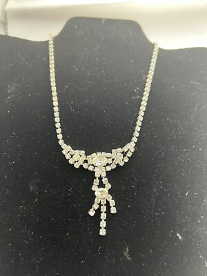 #ad Necklace Crystal Rhinestone Chandelier choker Prong Dangle 18” Unbranded $32.00
