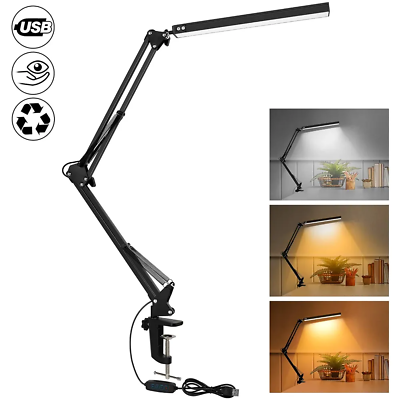 #ad LED Desk Lamp Adjustable Swing Arm with Clamp Eye Caring Reading Light Dimmable $21.90