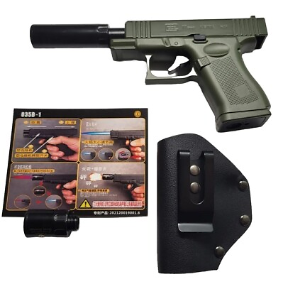 #ad Pistol Shaped Gun Lighter METAL Fine Quality W Case amp;2x Barrel Attach Green $35.00
