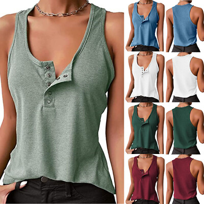 #ad Women Summer Cotton Low cut Vest Sleeveless T Shirt V Neck Tank Top Camisole US $4.39