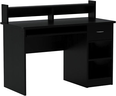 #ad Essential Computer Desk Hutch with Pull Out Keyboard Black $261.99