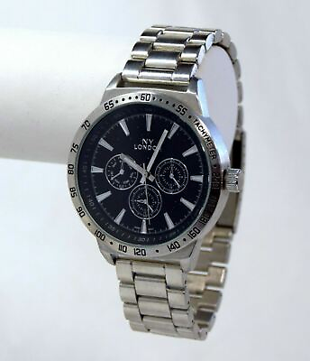 #ad NEW NY London 9457 SLBK Men#x27;s 50mm Black Dial Silver Bracelet Quartz Metal Watch $30.35
