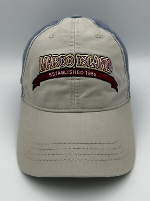 #ad Marco Island Florida Est 1965 Cap Hat Adult Adjustable Beige Blue 100% Cotton $10.90