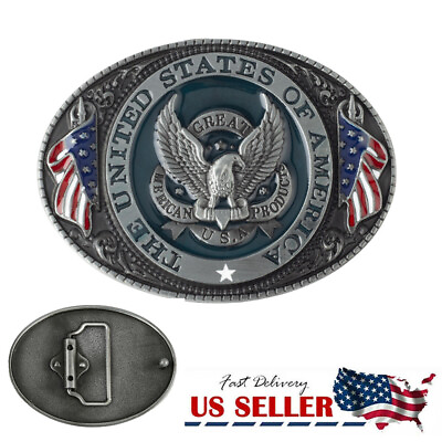 #ad 1PC U.S.A. Men Belt Buckle American Flag Eagle Metal Fashion US New $9.61