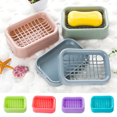 #ad Bathroom Soap Dish Storage Holder Plastic 2 Layers Drain Rack Container Tray Box $2.27