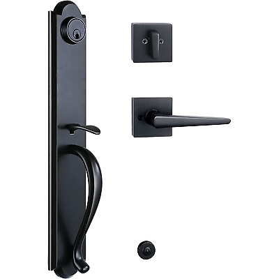 #ad Matte Black Front Entry Door Handle Set for Single Door with Interior Lever $84.99