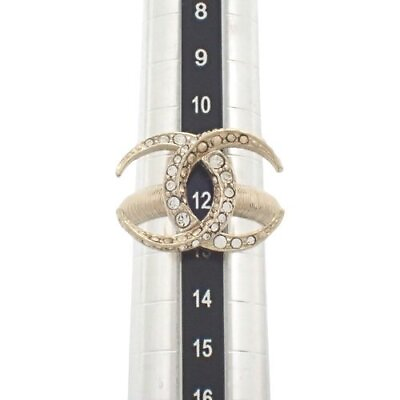 #ad Chanel Coco Mark Rhinestone Ring Metal GP Champagne Gold B15C Size 6.5 $654.08
