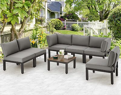 #ad Outdoor Patio Furniture Set Metal Patio Sectional Conversation Sofa with Cushion $599.99