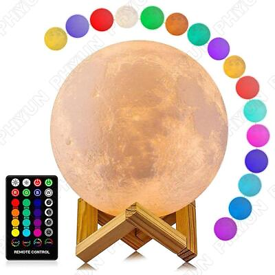#ad 16 Colors LED 3D Moon Lamp Wodden Base Stand USB Charging Night Light 5V 1A $23.99