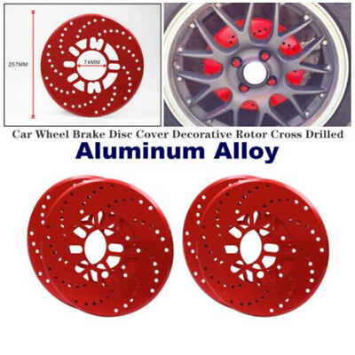 #ad 4PCS Aluminium Car Wheel Brake Disc Cover Vehicle Decorative Rotor Cross Drilled $25.49