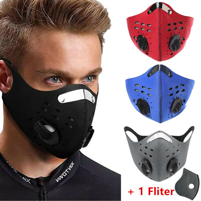 #ad Reusable Face Mask Valves Neoprene Outdoor Cycling Riding Activate Carbon Filter $8.99