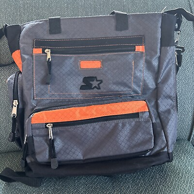 #ad Starter Brand Back Pack Shoulder Bag Gray Orange Zip Pockets 14x14x4” Nice $30.99