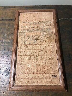 #ad Nice Early Antique 19thC Vertical Schoolgirl Alphabet Sampler Sarah Hammonds $260.00