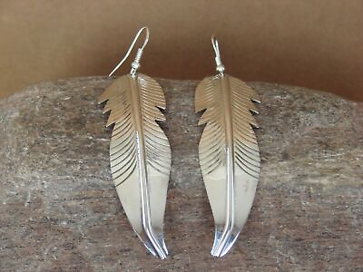 #ad Navajo Indian Hand Stamped Sterling Silver Feather Earrings by Douglas Etsitty $74.99