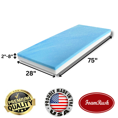#ad FoamRush Bunk 28quot; x 75quot; Cooling Gel Memory Foam RV Mattress Medium Firm USA $154.97
