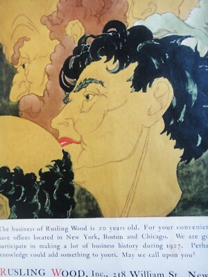 #ad 1927 antique MURAL ADVERTISING RUSLING WOOD ny ART DECO ART PRINT FOLDER design $24.95