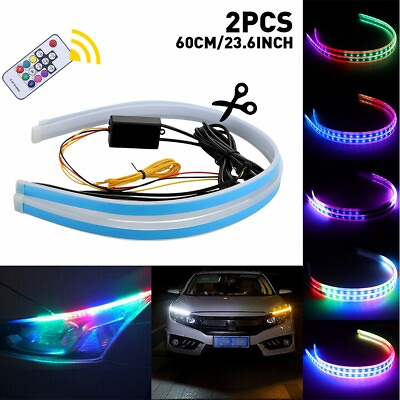 #ad 60CM Sequential Flexible LED DRL Turn Signal Strip Light RGB 2835 SMD Waterproof $14.49