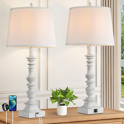 #ad 27.5#x27;#x27; Farmhouse Table Lamps Set of 2 Rustic Bedroom Lamps for Nightstand wi... $119.99