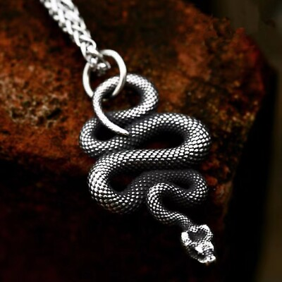 #ad Silver Snake Pendant Animal Necklace Punk Gothic Retro Jewelry Stainless Steel $10.99