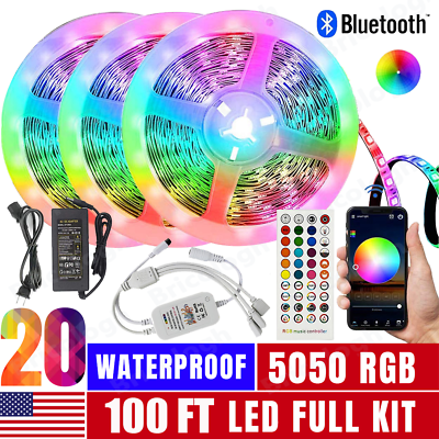 #ad 100Ft 50Ft 5M10m LED Strip Lights 5050 Music Sync Bluetooth Remote Bar Light Kit $69.99