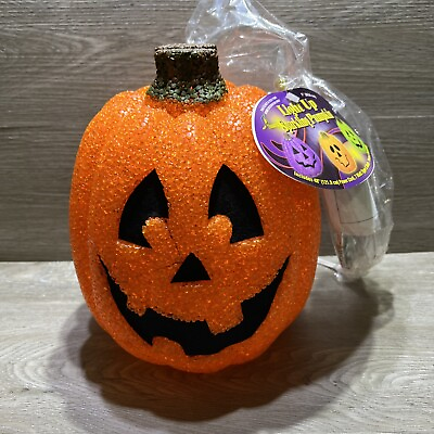 #ad Vintage Seasons 9” Halloween Sparkling Melted Plastic Popcorn Light Up Pumpkin $19.95