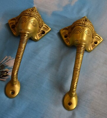 #ad Golden Lord Ganesha Head Shape Door Handle Spiritual Solid Brass Lounge Dec MJ4 $88.02