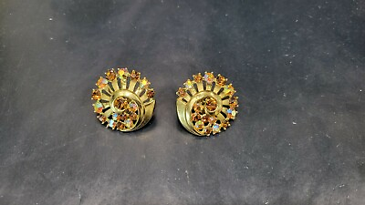 #ad Vintage Crown Trifari Gold tone rhinestone swirl clip on earrings $29.79