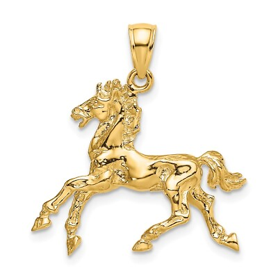 #ad 10K Yellow Gold 3 D Horse Trotting Pendant $303.95