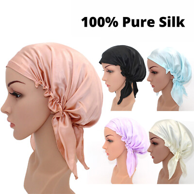 #ad 100% Mulberry Silk Adjustable Night Cap Soft Sleeping Cap Hair Care Wrap Bonnet $11.18