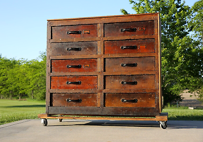 #ad Antique Apothecary wood drawer cabinet industrial loft map file cabinet vintage $1715.00