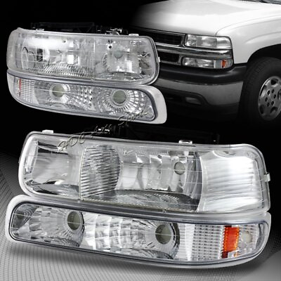 #ad For 2000 2006 Chevy Suburban 1500 2500 Chrome Housing Headlights Bumper Lamps $63.88