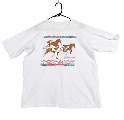 #ad Vintage Running Strong American Indian Youth Billy Mills Horses Tee T Shirt XL $18.00