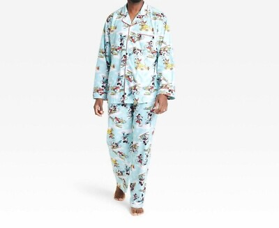 #ad Men#x27;s Disney 100 Mickey Mouse amp; Friends 2pc Button front top w pants Pajama Set $19.74