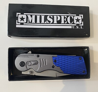 #ad Milspec Tactical Knife 1065 Surgical Steel with blue handle. Clean. $18.00