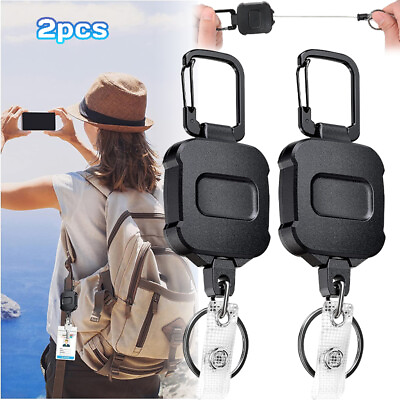 #ad #ad 2 Pack Retractable Key Chain Reel Holder Heavy Duty Cord Carabiner Key Holder US $12.99