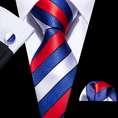 #ad USA Mens ALL Silk Tie Striped Solid Paisley Necktie Hanky Cufflink Set Wedding $10.99