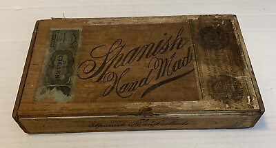 #ad Spanish Hand Made Cigar Box Antique Factory 509 3rd Dist. New York 1883 Stamp $99.95