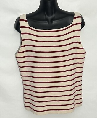 #ad Ann Taylor Womens Tank Top Cotton Blend Cream Crimson Knit Shirt Sz Large $16.99
