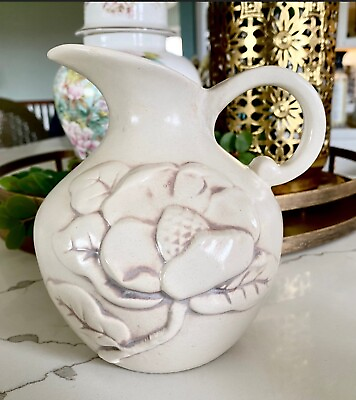 #ad Vintage Red Wing Art Pottery White Pitcher Vase for Flowers Magnolia $27.99